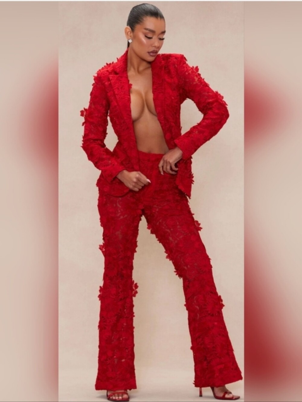 Elegant Red Women's Pantsuit 2 Piece